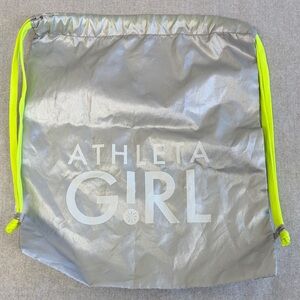 Athleta Girl Drawstring Bag Metallic Silver with Neon Yellow Accents